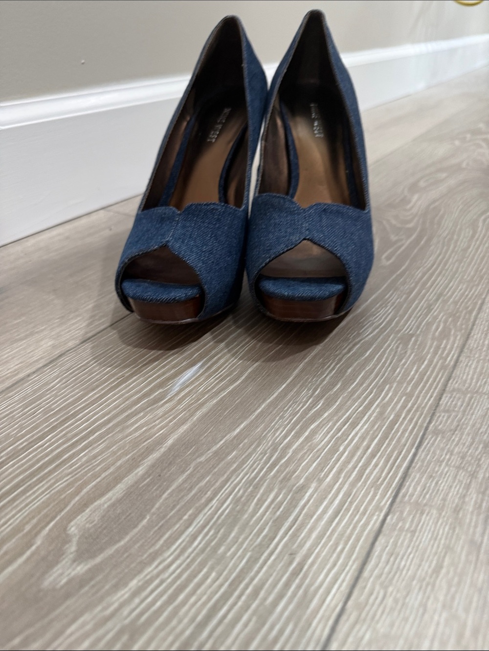 Nine West Denim Blue Peep-Toe Heels